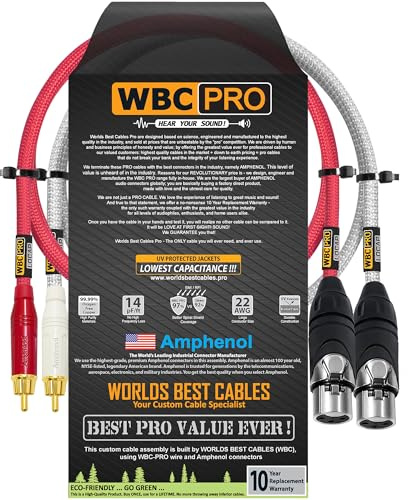 1.5 Foot RCA to XLR (Female) Cable Pair - WBC-PRO-LOCAP Low-Capacitance (14pF/ft) 22 AWG Ultra-Silent Audiophile & Pro-Grade Audio Interconnect Cable - Amphenol Plugs & Red & Silver Tweed Jackets