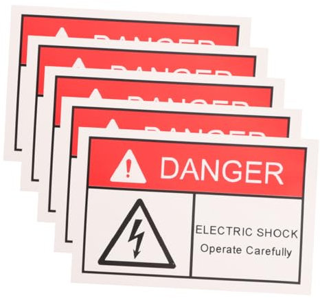 JECOMPRIS 5pcs High Voltage Safety Signs Electric Shock Stickers Warning Tapes for Electrical Panel English Language