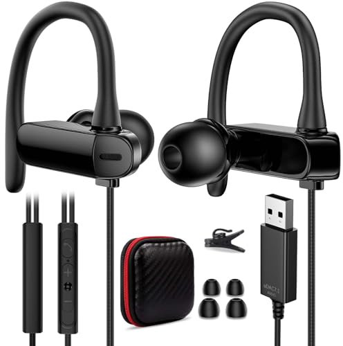 USB Headphone Over-Ear Hook 2.5M 8.2FT Computer Headset Mute Mic USB A Earphone in-Ear Noise Cancel Wired Earbuds for MacBook for Chromebook Notebook for Teams for Zoom Office School Laptop Desktop PC