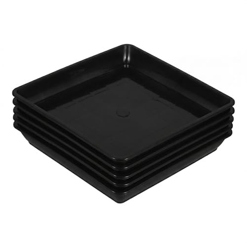 Yardwe 5 Stück Blumentopf Untersetzer Eckig Schwarz, 19cm Quadratische Pflanzschale aus Kunststoff, Pflanztopf Wasserauffangschale für Innen & Außen