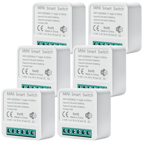 6 interruttori della luce intelligenti, modulo a 2 vie: mini interruttore Wi-Fi, adatto dietro interruttore a parete, interruttore della luce intelligente, compatibile con Tuya, Alexa e Google App
