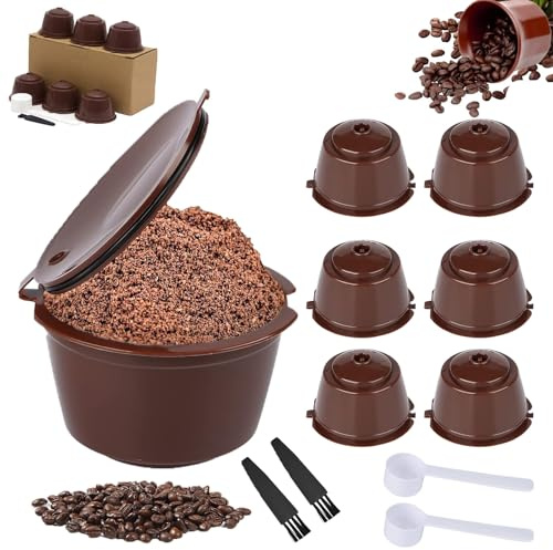 FISH DRAGATE 6 pcs wiederverwendbare kaffeekapseln, kapseln nachfüllbare,mit 2 stück löffel und 2 stück bürste,tassen kaffeefilter,für küche, büro,tassen entkoffeiniert(braun)