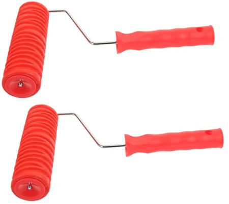 LOORGVEL 2 Stück Strukturierte Farbwalzen zum Prägen aus Gummi und Pp mit Komfortablem Griff für Selbstgemacht Wanddekoration und Wandkunst Effekt in Rot