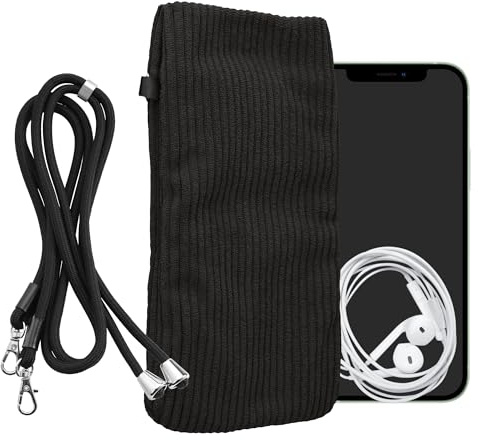 kwmobile Handytasche für Smartphones XL - 6,7/6,8 Handy Tasche - Cord Handy Hülle Dunkelgrau mit Kordel - Tasche mit Handykette 16,7 x 9,5 cm Innenmaße