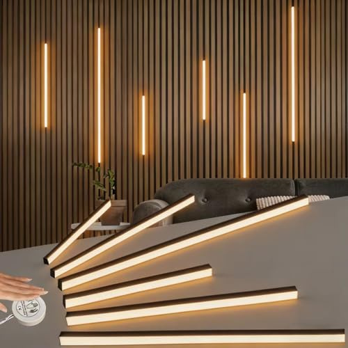 RYE LED Recessed Lighting Kit,6 Pack Self-Adhesive COB LED Light Bar, Warm White 3000K, with Touching Switch, for Wood Slat Wall Panels,Headboards,2 Pcs * (40+60+100cm),Black Channel