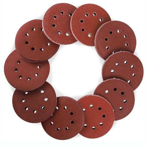 WOMGF 40 Piezas Papel de Lija 180mm Autoadhesivos Discos para Lijas 8 Agujeros Grano P120