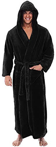 Generisch Bata de Casa para Hombre Cálida Bata de Baño Plúch Bata Gruesa Bata Esponjosa Toalla Pijama de Capucha Suave Batas para Hombre Talla Grande Bata de Frottee con Bolsillos, Negro , 3XL