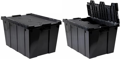 Homey Mart 2 x 45L Heavy Duty Storage Boxes, Stackable Totes with Hinged Lids, Black 546 x 381 x 312 mm