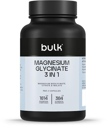 Bulk Magnesio 3-in-1 Complex | 1800mg alto assorbimento | Integratore di magnesio a tripla forza bisglicinato, citrato, malato | Supporta la funzione muscolare, l’energia e il recupero | 90 compresse