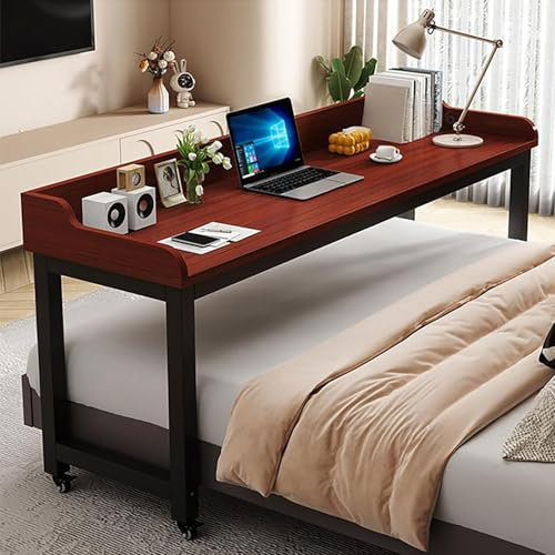 ZYZSY Über-Betttisch auf 4 Rollen, Rollender Laptop-Schreibtisch, Mobiler Schreibtisch Pflegetisch Laptoptisch für Tägliche Entspannungsarbeit, Sehr Stabil(Teak,180 * 40 * 80cm/71 * 16 * 31in)
