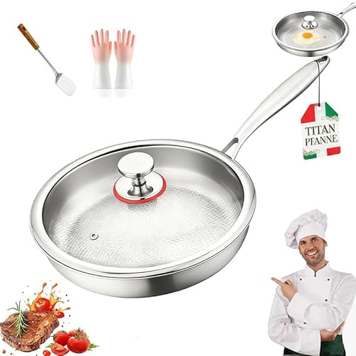 Generico 20/24/26/28/30cm Padella in Titanio Non Rivestito Con Coperchio, Titanio Martellato, Rivestimento Antiaderente, Durevole, Resistente Al Calore, Resistente Ai Graffi (Con Coperchio,28cm)