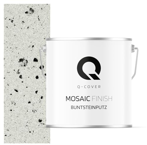 Q-COVER Buntsteinputz 7 Kg Weiß mit schwarzem Mica M02 Mosaikputz Sockelputz Dekorative Putz Innen & Außen Fassadenputz Fertigputz Edelputz Oberputz Kratzfest Wetterfest