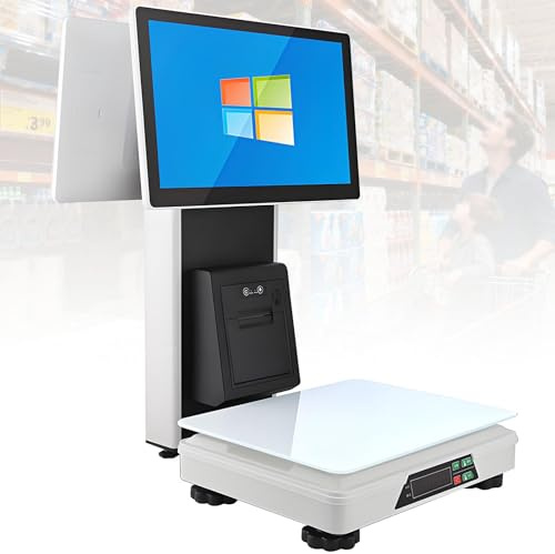 LMzythrop Registrierkassen Mit Waage,15,6-Zoll HD-Display,8GB+128GB,Verstellbarer Bildschirmwinkel,Registrierkassenwaage Mit 58mm Drucker für Supermarkt/Einzelhandelsgeschäft