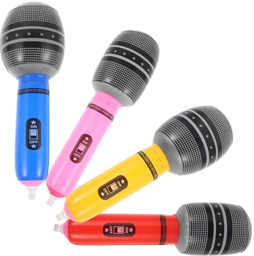 Gogogmee Lot de 4 Microphones Gonflables en PVC Colorés – Accessoires Interactifs pour Fêtes Musicales Jouets Micro Réalistes pour Animations et Événements Festifs