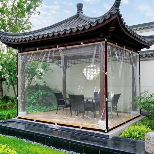 Telone Trasparente con Occhielli 200 x 350 cm, Trasparente Resistente Alle, Antipolvere, Impermeabile, Antistrappo, Telone Impermeabile per Esterno con Occhielli per Esterni, Giardino, A
