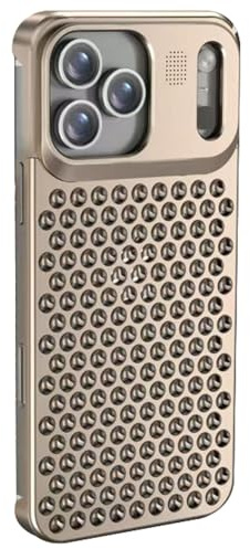 Generico Custodia In Metallo In Alluminio Aeronautico For IPhone 17/17 Air/17 Pro/17 Pro Max, Copertura For La Dissipazione Del Calore Senza Cornice Vuota Con Protezione Flash(Brass,17 Pro Max)