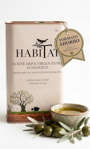 HABITAT AOVE - Aceite de Oliva Virgen Extra Regenerativo Picual – Lata 3L Opaca y Reciclable – Extracción en Frío, Producto España – Ideal para Ensaladas, Tostadas y Cocina en Crudo (3L)