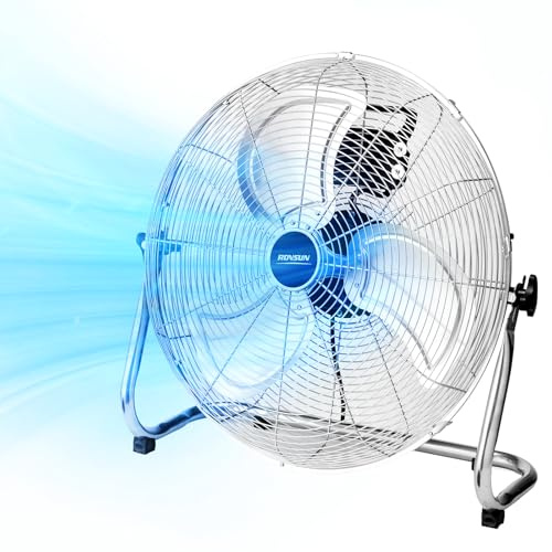 ROVSUN 12'' Floor Fan, High Velocity Heavy Duty Metal Fan with 3 Speeds, Adjustable Tilt 90-180°, Aluminium Blades, Powerful Industrial Air Circulator for Home Gym Garage Warehouse, Silver