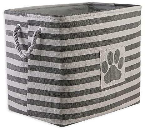 Bone Dry Pet Storage Collection Striped Paw Patch Bin, Large Rectangle, Gray