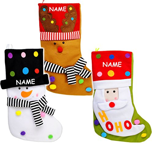 alles-meine.de GmbH 5 Stück XL - Weihnachtssocken & Filzstrümpfe - 3-D Effekt - Weihnachten - incl. Name - 50 cm - Nikolausstiefel - Nikolausstrumpf/Weihnachtsstiefel - g..