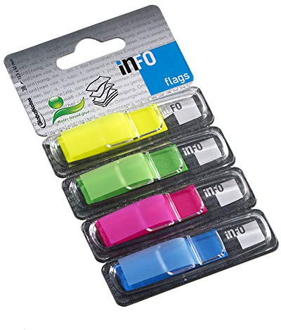 PET Index im Spender, gelb/grün/rot/blau, 36 Blatt pro Spender, 4 x 12,5 x 43mm, 24 Karten pro Pack