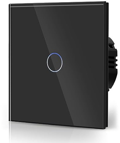 BSEED Normal touch-brytare strömbrytare standard hög energi glas beröring väggljusbrytare 110 V – 240 V härdad kristallplatta med LED-bakgrundsbelysning 1 fack 2 vägs svart | Touch-omkopplare med indikatorlampa, LED-bakgrundsbelysning, anti-fingeravtrycksglas, fram- och återgående strömbrytare