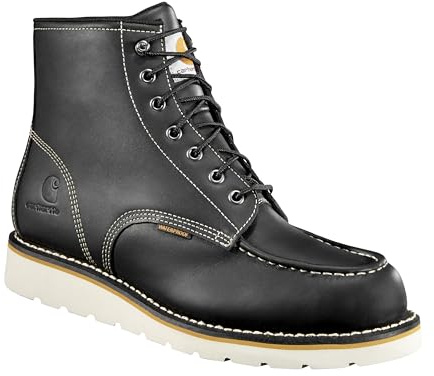 Carhartt 6” Moc Toe Waterproof Work Boots for Men - Oil-Tanned Leather Boots with FastDry Lining, Dual-Density Rubber Wedge Traction Outsole, EH Rated, Black - 11W