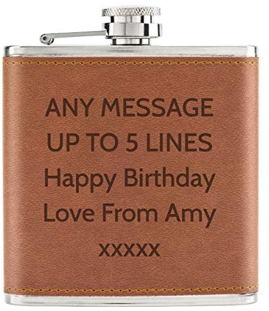Personalizado Cualquier Mensaje Texto Nombre 6oz PU Cuero Petaca Marrón
