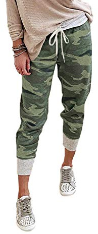 ORANDESIGNE Femme Pantalon de Sport Camouflage Pantalon de Jogging Décontracté Taille Élastique Pantalons de Survêtement Long pour Jogging Running Fitness Armée Verte M