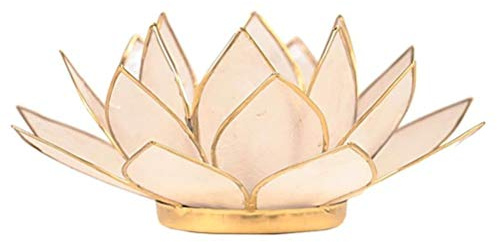 Lotus T Light Candle Holder - Light Natural Colour with Gold Coloured Trim; 13.5cm Diameter(Candle not included)
