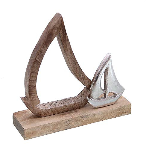 Dio Segelboote auf Stand, Mangoholz und Aluminium (vernickelt); ca 21x5,5x20 cm H