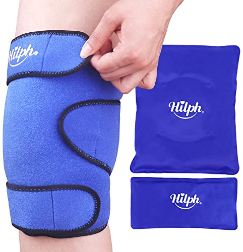 Hilph Knee Ice Pack Wrap, Reusable Ice Pack for Knee Replacement Surgery, Hot Cold Compress Therapy Knee Brace Gel Ice Wrap for Pain Relief, Sport Injuries, Bursitis, Meniscus Tear, Arthritis - Blue