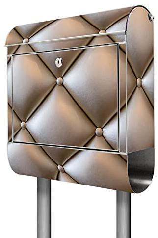 banjado® Briefkasten mit Standfuß Motiv Polster Bronze - Stand Briefkasten Edelstahl mit Zeitungsfach - Postbox/Postkasten A4 Einwurf inkl. Montagematerial & 2 Schlüssel