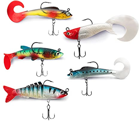Fishify® Angelköder - Weichplastik Kunstköder Set (5 Stück) perfekt für Hecht, Barsch & Zander | Mit Drillings-Haken aus kaltgeschmiedetem Stahl, der robust und zu 100% rostfrei ist | Angelzubehör
