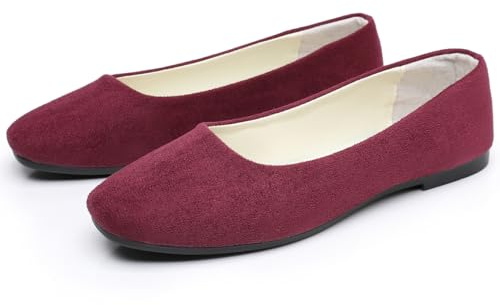 Hwalleum Women's Casual Square Toe Ballet Flats Ladies Stylish Slip On Ballerina Flats Girls Fashionable Solid Color Ballet Pumps Dolly Shoes Womens Comfy Office Driving Flat Shoes Loafers