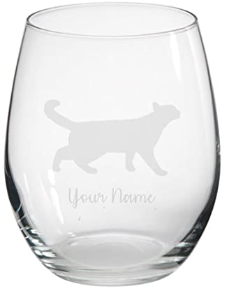 Personalised Walking Cat Engraved Stemless Tumbler Glass, Gift for Women, Gift for Men, Cat Gift