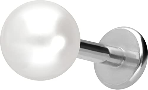 PIERCINGLINE Titan Labret mit Gewinde synth. PERLE Piercing Ohr Helix Lobe Tragus Silberfarben 6 x 1,2 x 6 mm