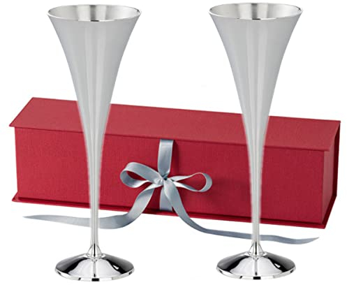 SILBERKANNE Sektkelch Sektflöten Sylt 2er Set H 22,5 cm Premium versilbert – Edle Sektgläser Silber Plated | Geschenkbox