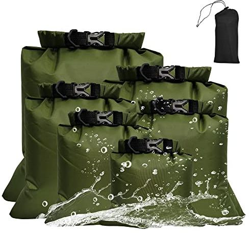 Tyuodna 6 Stück Wasserdichter Beutel,Leicht Outdoor Dry Bag Set 1,5/2,5/3/3,5/5/8L,wasserdichte Aufbewahrungsbeutel,Trockener Sack,Packsack Wasserdicht Zum Kajakfahren, Wandern, Camping (Grün)