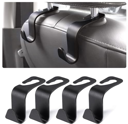 URAQT Ganchos para Asiento de Coche, 4PCS Gancho de Asiento Trasero de Coche, Ganchos para Reposacabezas de Coche, Negro Multifuncionales Accesorios Coche, para Bolsas, Monedero, Botellas de Agua