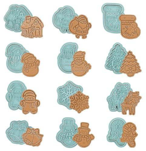 INSANYJ Keksausstecher Weihnachten 12 Pcs Ausstechformen Weihnachten, 3D Plätzchenausstecher Weihnachten Weihnachtsausstecher, Keksstempel Kinder für Tortendeko Kekse Backen Küche Zubehör