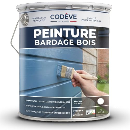 Peinture Bardage Bois - Codeve Bois/RAL 9010 - Blanc pur - 20L - Intérieur/extérieur - Pour La Protection De Votre Bardage En Pin, Sapin, épicéa Ou Mélèze.
