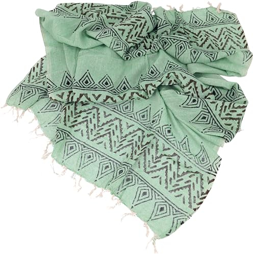 GURU SHOP indisk tryckt bomullsduk, lätt blocktryck halsduk, sarong, strandhandduk – grön/saronger och handdukar, Grön, One size