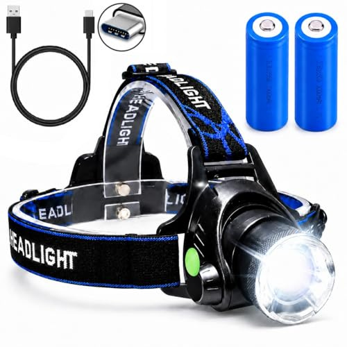 LINTERNA Cabeza FRONTAL led recargable luz frontal | Alta potencia | Frontal trail running linterna de cabeza | Linternas frontales led alta potencia | Lluvia casa | Camping | Pesca