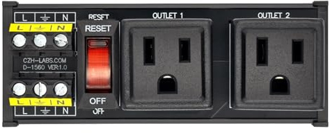 DIN Rail Mount AC 120V NEMA 5-15R Double Receptacles Outlet Power Strip Module, with Rocker Switch Thermal Circuit Breaker Overload Protector