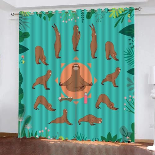 GIOVIA 3D Faultier Vorhänge Abdunkelnde Cartoon Tiere Kindervorhänge Vorhang mit ösen 2er Set Gardinen Blickdicht Verdunkelungs für Kinderzimmer Schlafzimmer Wohnzimmer B 110 X H 95 cm