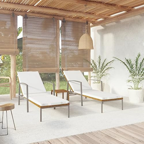 FUDUGEHMIOFWFJJ deckchair,liegestühle,sonnenbank,Sonnenliegen 2 STK. mit Tisch Poly Rattan BraunGeeignet für Garten, Pooldeck, Terrasse, Wohnzimmer