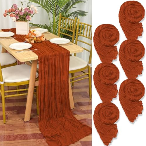 6 Stück Seihtuch Tischläufer Terrakotta, 55 x 300cm Rostfarbene Rustikaler Gaze Stoff Boho Käsetuch Cheesecloth für Hochzeitsfeier Brautparty Tischdekoration