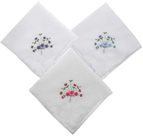 STOBAZA 3stücke Blumenbesticktes Spitzentaschentuch Aus Baumwolle Quadratisches Taschentuch Mit Stickerei Damentaschentuch Für Hochzeiten Und Bankette