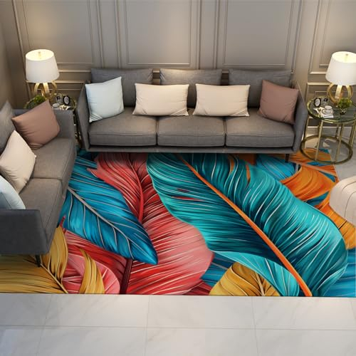 LANDERSION Mehrfarbige Tropische Blätterteppiche waschbarer Teppich für das Wohnzimmer Rutschfester großflächiger Teppich Leichter Wurfbodenteppich für Schlafzimmer 120x170cm